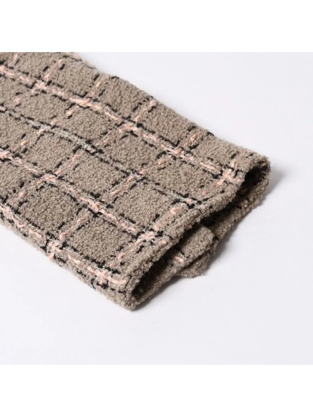 Chanel Tweed Tailored Jacket CC Logo Wool Khaki Pink Black